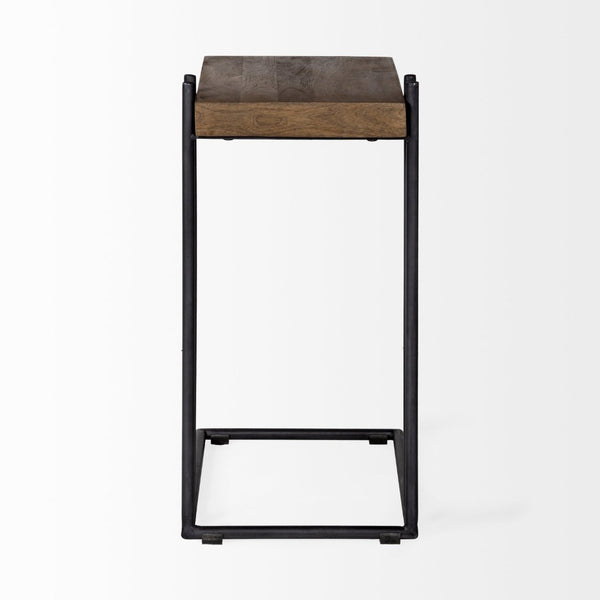 Mercana Maddox Modern Side Table with U-Shaped Design - Stylish, Versatile Accent for Any Space Brown Wood | Black Metal | C-shaped 67842