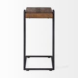 Mercana Maddox 16L x 13.5W x 27H Medium Brown Wood w/ Black Metal C-shaped End/Side Table 67842