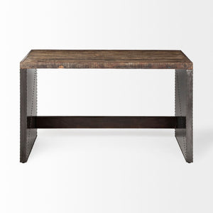 Mercana Orwell Industrial Office Desk with Reclaimed Solid Wood Top and Sturdy Metal Cladded Frame Design 67899
