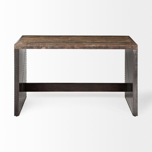 Mercana Orwell Industrial Office Desk with Reclaimed Solid Wood Top and Sturdy Metal Cladded Frame Design 67899