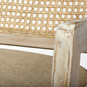 Mercana Teryn Accent Chair – Plush Upholstered Seat with Woven Cane Back & Stylish Mango Wood Base Design 67833