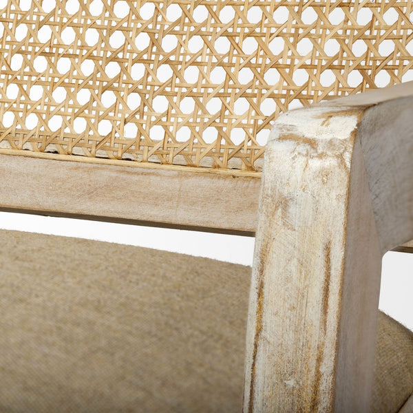 Mercana Teryn Accent Chair – Plush Upholstered Seat with Woven Cane Back & Stylish Mango Wood Base Design 67833