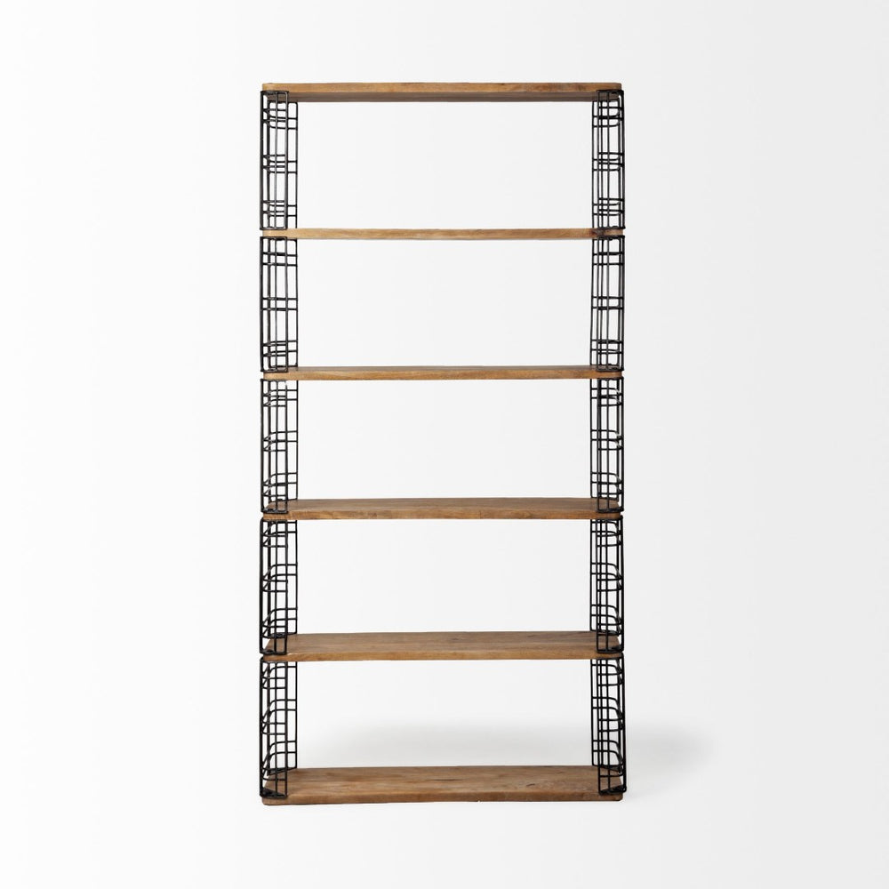Mercana Bradie Industrial Six-Shelf Shelving Unit - Sturdy Mango Wood & Iron Frame for Stylish Storage Solutions 67840-AB