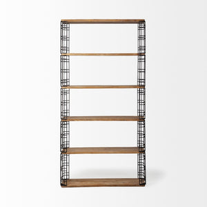 Mercana Bradie Industrial Six-Shelf Shelving Unit - Sturdy Mango Wood & Iron Frame for Stylish Storage Solutions 67840-AB