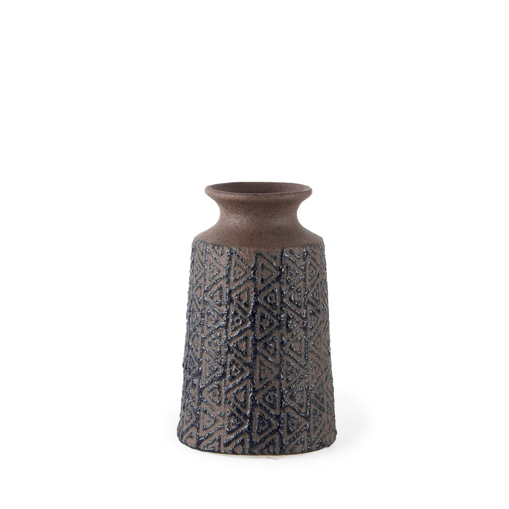 Mercana Sefina Small Decorative Ceramic Vase with Geometric Patterns for Modern Boho and Southwestern Decor Brown/Black Ceramic | 8H 68014