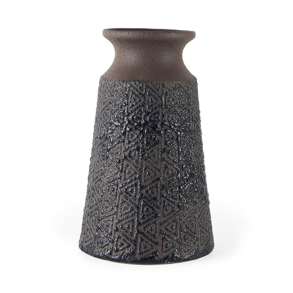 Mercana Sefina Small Decorative Ceramic Vase with Geometric Patterns for Modern Boho and Southwestern Decor Brown/Black Ceramic | 11H 68015