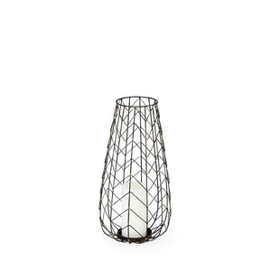 Mercana Petiole Elegant Antiqued-Gold Metal Candle Holder with Chevron Mesh for Luxe Tabletop Display Gold Metal | 16H 68027