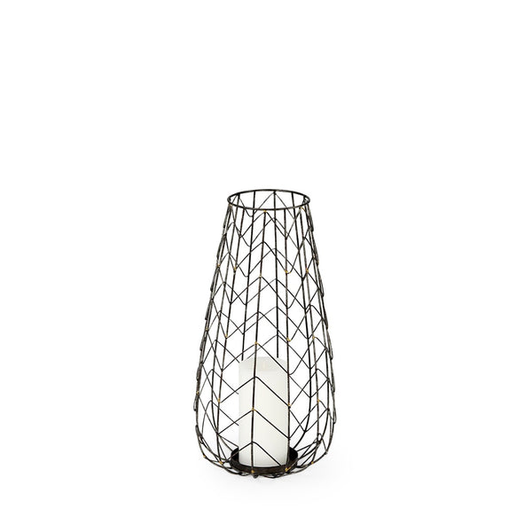 Mercana Petiole Elegant Antiqued-Gold Metal Candle Holder with Chevron Mesh for Luxe Tabletop Display Gold Metal | 16H 68027