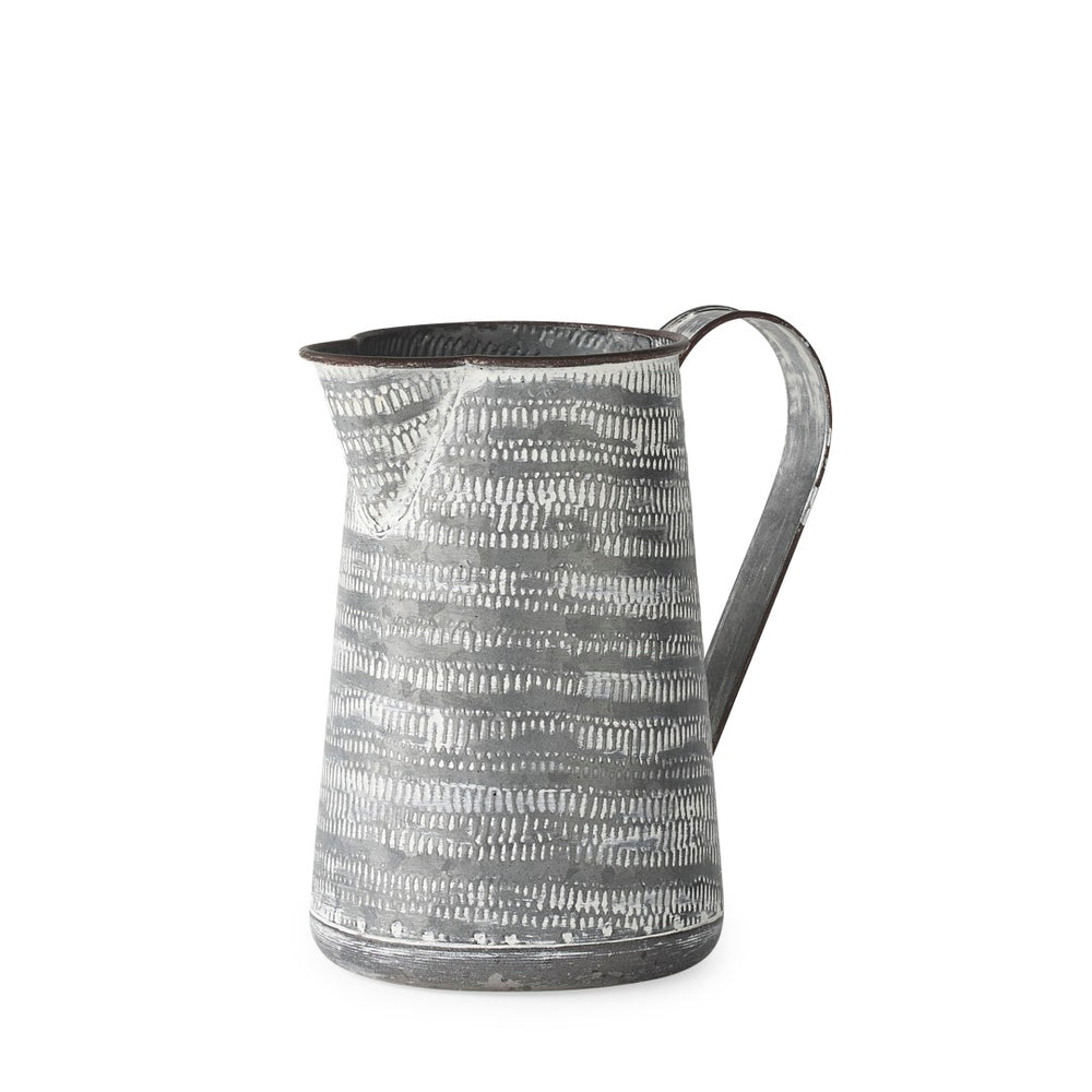 Mercana Serena Decorative Metal Jug - Rustic Charm with Textured Design for Home Styling and Accent Decor Gray/White Metal | 8H 68058