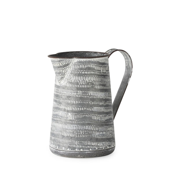 Mercana Serena Decorative Metal Jug - Rustic Charm with Textured Design for Home Styling and Accent Decor Gray/White Metal | 8H 68058