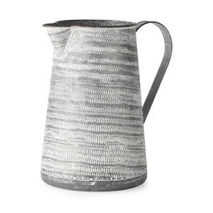 Mercana Serena Decorative Metal Jug - Rustic Charm with Textured Design for Home Styling and Accent Decor Gray/White Metal | 11H 68059