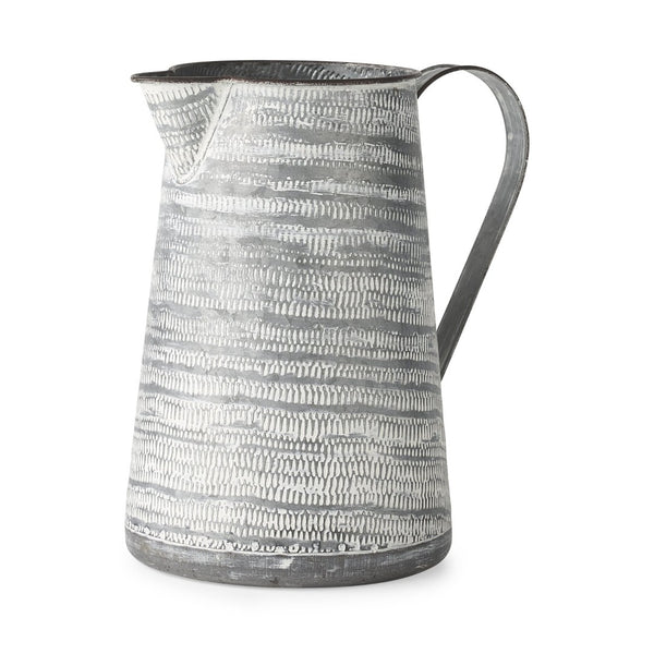 Mercana Serena Decorative Metal Jug - Rustic Charm with Textured Design for Home Styling and Accent Decor Gray/White Metal | 11H 68059