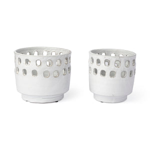 Mercana Larissa Set of Two White Ceramic Hollow Pattern Vases  68097