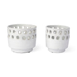 Larissa Set of Two White Ceramic Hollow Pattern Vases