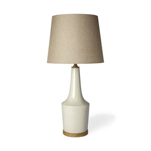 Mercana Rebecca Table Lamp: Elegant Crackled Ceramic Base with Wood Accents & Linen Shade for Stylish Lighting 68109