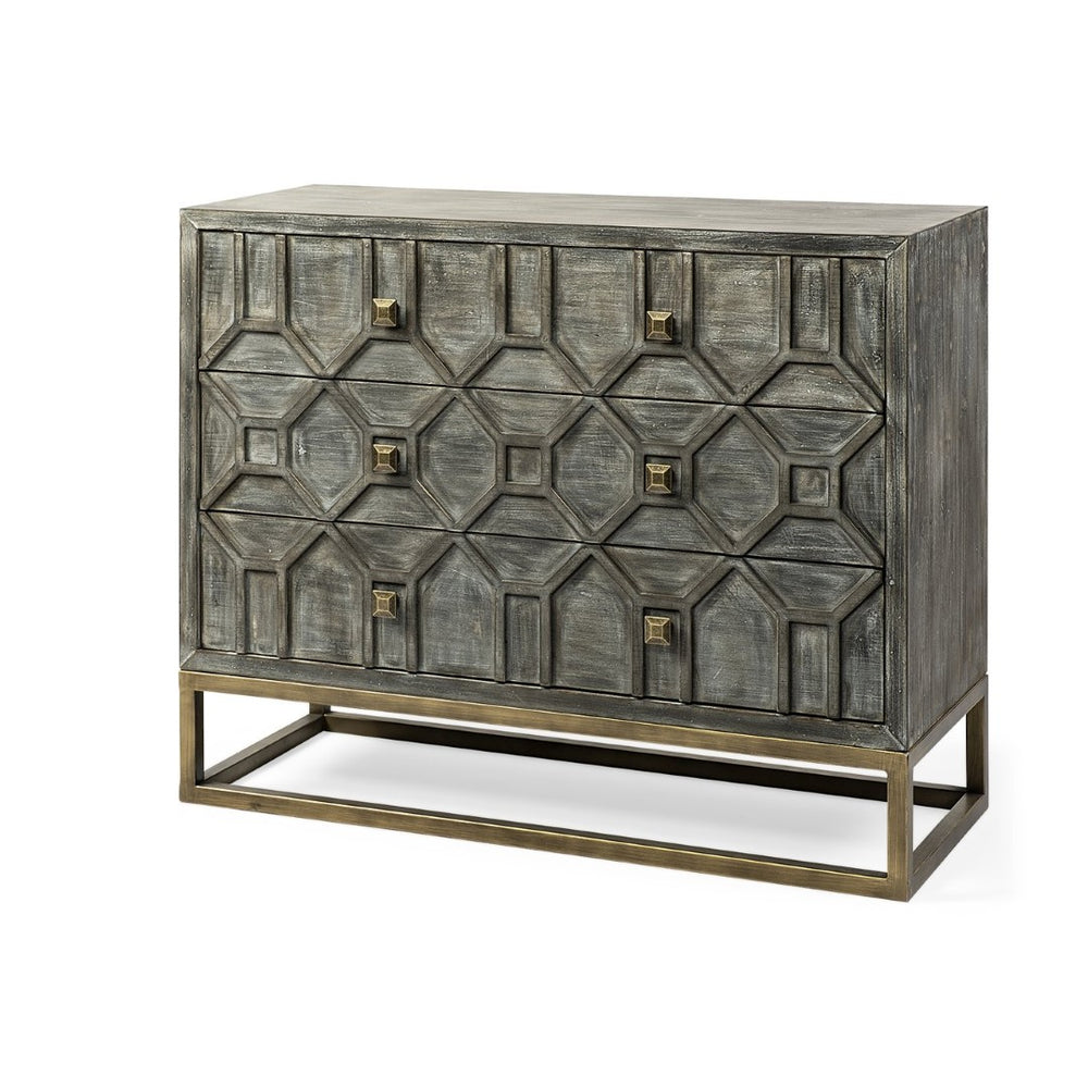 Mercana Genevieve 39-Inch 3-Drawer Accent Cabinet with Luxe Glam Design and Industrial Charm for Storage 68115