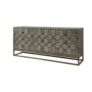 Mercana Genevieve Luxurious 9-Drawer Sideboard with Gold Frame, Gray Fir Veneer for Chic Home Storage Solutions Gray Wood | Gold Metal 68116