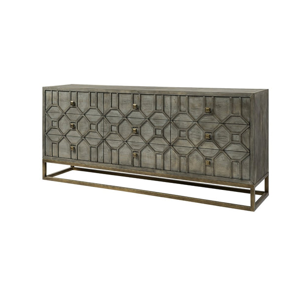 Mercana Genevieve Luxurious 9-Drawer Sideboard with Gold Frame, Gray Fir Veneer for Chic Home Storage Solutions Gray Wood | Gold Metal 68116