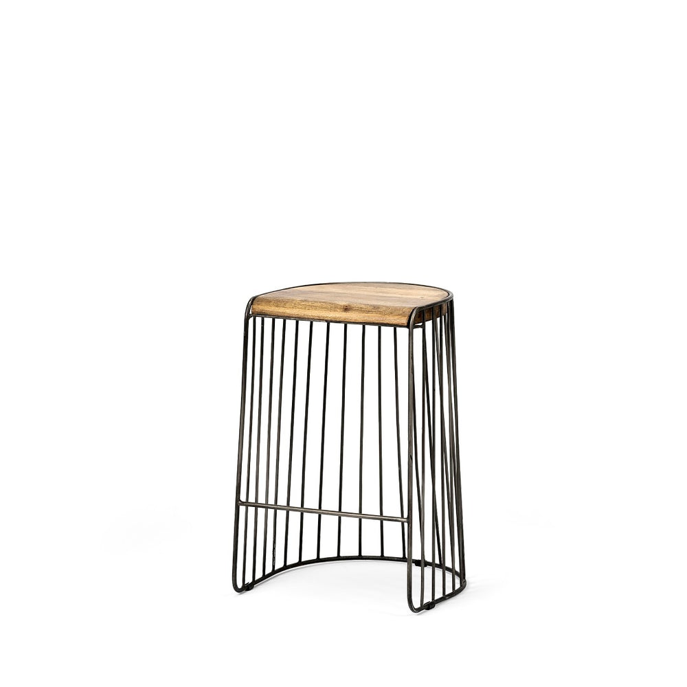 Mercana Seagram Industrial-Style Stool with Natural Wood Seat and Sturdy Metal Frame for Modern Spaces 68137