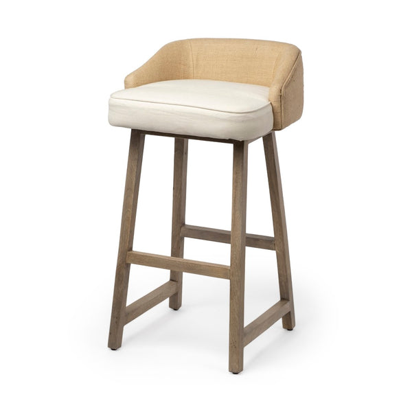 Mercana Monmouth Coastal Farmhouse Bar Stool with Comfortable Jute-Back and Natural Mango Wood Frame Cream Fabric | Brown Wood | Bar 68142