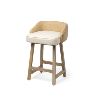Mercana Monmouth Coastal Farmhouse Bar Stool with Comfortable Jute-Back and Natural Mango Wood Frame Cream Fabric | Brown Wood | Counter 68143