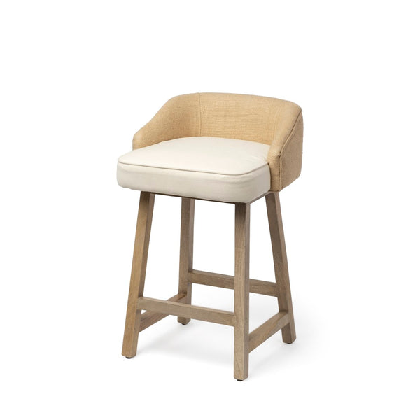 Mercana Monmouth Coastal Farmhouse Bar Stool with Comfortable Jute-Back and Natural Mango Wood Frame Cream Fabric | Brown Wood | Counter 68143