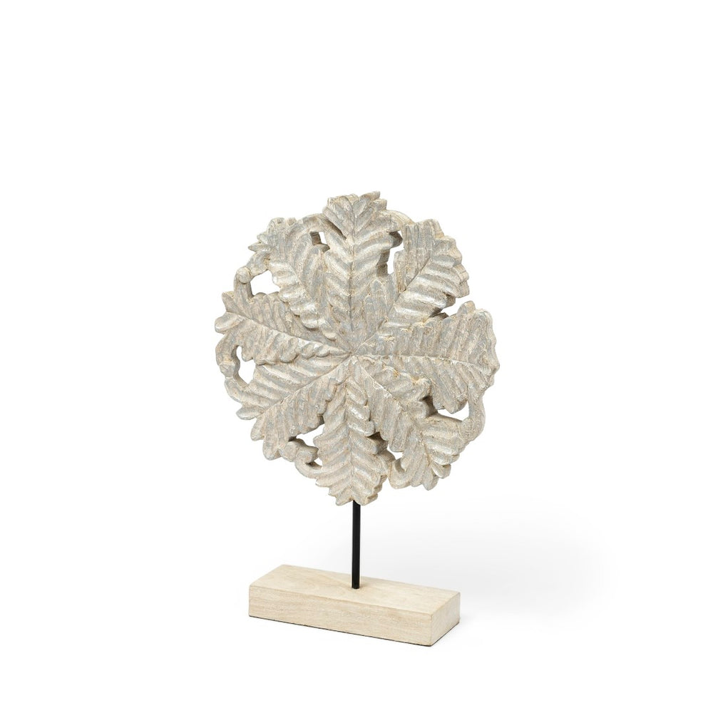 Mercana Kamara Decorative Object - Hand-Finished White-Washed Wood with Antiqued Silver Botanical Accent Natural Wood | 17H 68169