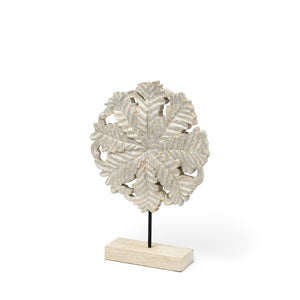 Mercana Kamara Decorative Object - Hand-Finished White-Washed Wood with Antiqued Silver Botanical Accent Natural Wood | 17H 68169