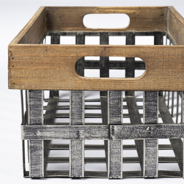 Mercana Chartrand Rustic-Industrial Open Crate Baskets for Stylish Home Organization and Decor Display 57851