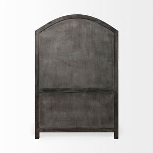 Mercana Barrett Timeless Solid Mango Wood Display Cabinet with Arched Top and Glass Barn Doors for Storage 67846