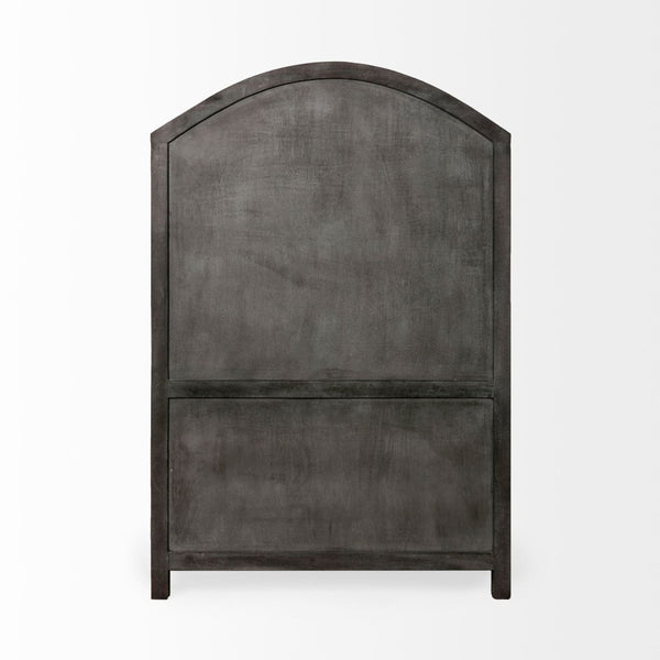 Mercana Barrett Timeless Solid Mango Wood Display Cabinet with Arched Top and Glass Barn Doors for Storage 67846