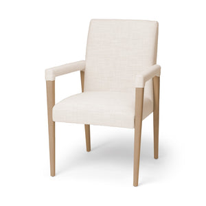 Mercana Palisades Elegant Dining Chair with Solid Beech Wood Frame for Modern and Transitional Spaces Cream Fabric | Light Brown Wood | Armed 68194