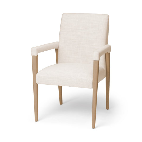 Mercana Palisades Elegant Dining Chair with Solid Beech Wood Frame for Modern and Transitional Spaces Cream Fabric | Light Brown Wood | Armed 68194