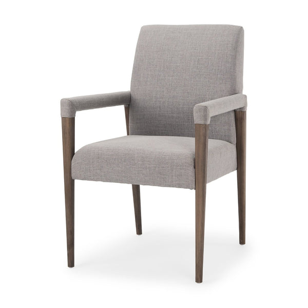 Mercana Palisades Elegant Dining Chair with Solid Beech Wood Frame for Modern and Transitional Spaces Gray Fabric | Brown Wood |  Armed 68195