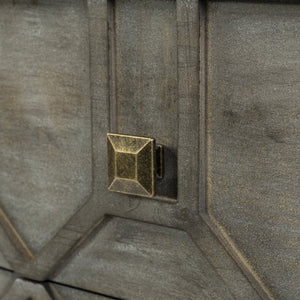 Mercana Genevieve Luxurious 9-Drawer Sideboard with Gold Frame, Gray Fir Veneer for Chic Home Storage Solutions Gray Wood | Gold Metal 68116