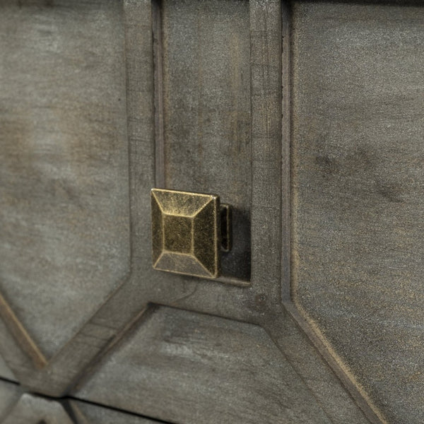 Mercana Genevieve Luxurious 9-Drawer Sideboard with Gold Frame, Gray Fir Veneer for Chic Home Storage Solutions Gray Wood | Gold Metal 68116