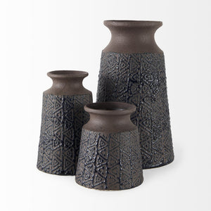 Mercana Sefina Small Decorative Ceramic Vase with Geometric Patterns for Modern Boho and Southwestern Decor Brown/Black Ceramic | 11H 68015