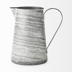 Mercana Serena Decorative Metal Jug - Rustic Charm with Textured Design for Home Styling and Accent Decor Gray/White Metal | 11H 68059
