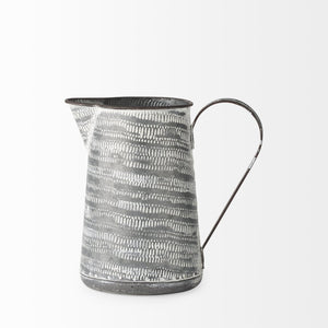 Mercana Serena Decorative Metal Jug - Rustic Charm with Textured Design for Home Styling and Accent Decor Gray/White Metal | 8H 68058