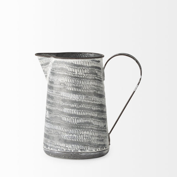 Mercana Serena Decorative Metal Jug - Rustic Charm with Textured Design for Home Styling and Accent Decor Gray/White Metal | 8H 68058