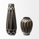 Mercana Teulia I Tall Black With Cream Accent Ceramic Vase  68016