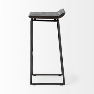 Mercana Givens 24.25"H Contemporary Stool with Ergonomic Wood Seat and Elegant Metal Frame for Versatile Use Black Wood | Black Metal | Bar 67853