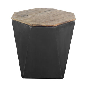 Mercana Esagono Octagonal Reclaimed Wood End Table with Storage - Rustic Industrial Accent for Any Space Natural Wood | Black Metal 67519