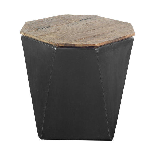 Mercana Esagono Octagonal Reclaimed Wood End Table with Storage - Rustic Industrial Accent for Any Space Natural Wood | Black Metal 67519