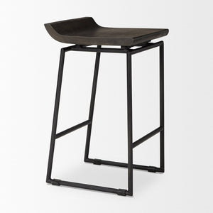 Mercana Givens Stylish Stool with Contoured Wooden Seat and Antiqued Gold Base for Modern Interiors Black Wood | Black Metal | Counter 67992