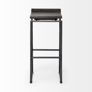 Mercana Givens 24.25"H Contemporary Stool with Ergonomic Wood Seat and Elegant Metal Frame for Versatile Use Black Wood | Black Metal | Bar 67853