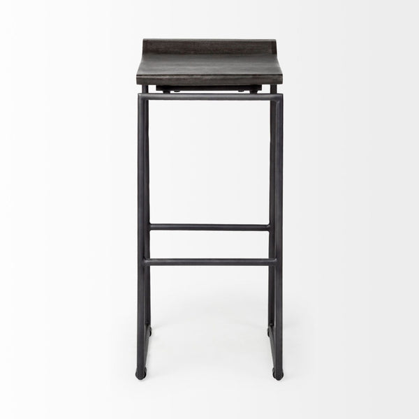 Mercana Givens 24.25"H Contemporary Stool with Ergonomic Wood Seat and Elegant Metal Frame for Versatile Use Black Wood | Black Metal | Bar 67853
