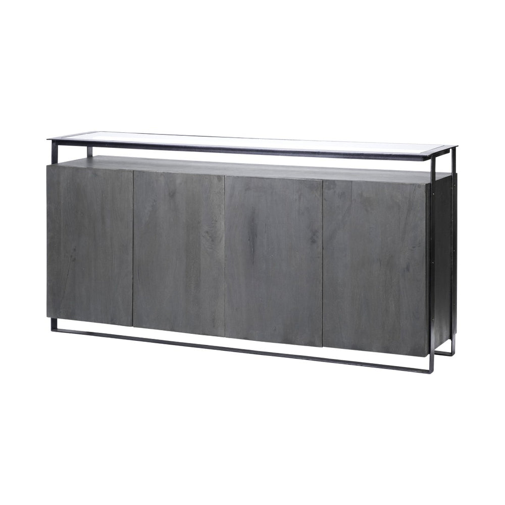 Mercana Vidro Industrial-Style Sideboard with Solid Wood Cabinets & Matte-Black Metal Frame for Storage Elegance 68209