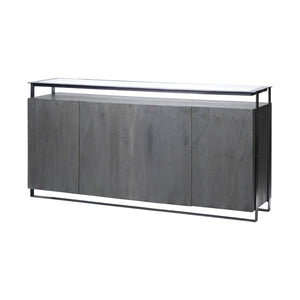 Mercana Vidro Industrial-Style Sideboard with Solid Wood Cabinets & Matte-Black Metal Frame for Storage Elegance 68209