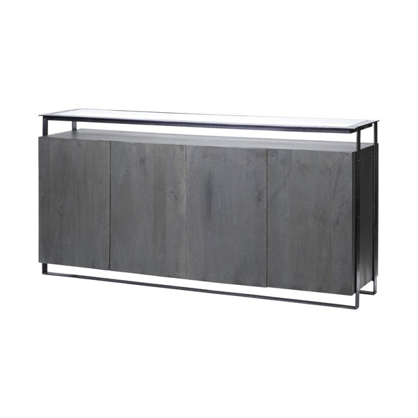 Mercana Vidro Industrial-Style Sideboard with Solid Wood Cabinets & Matte-Black Metal Frame for Storage Elegance 68209